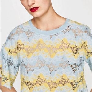 Cute Zara pastel blue & yellow crop top